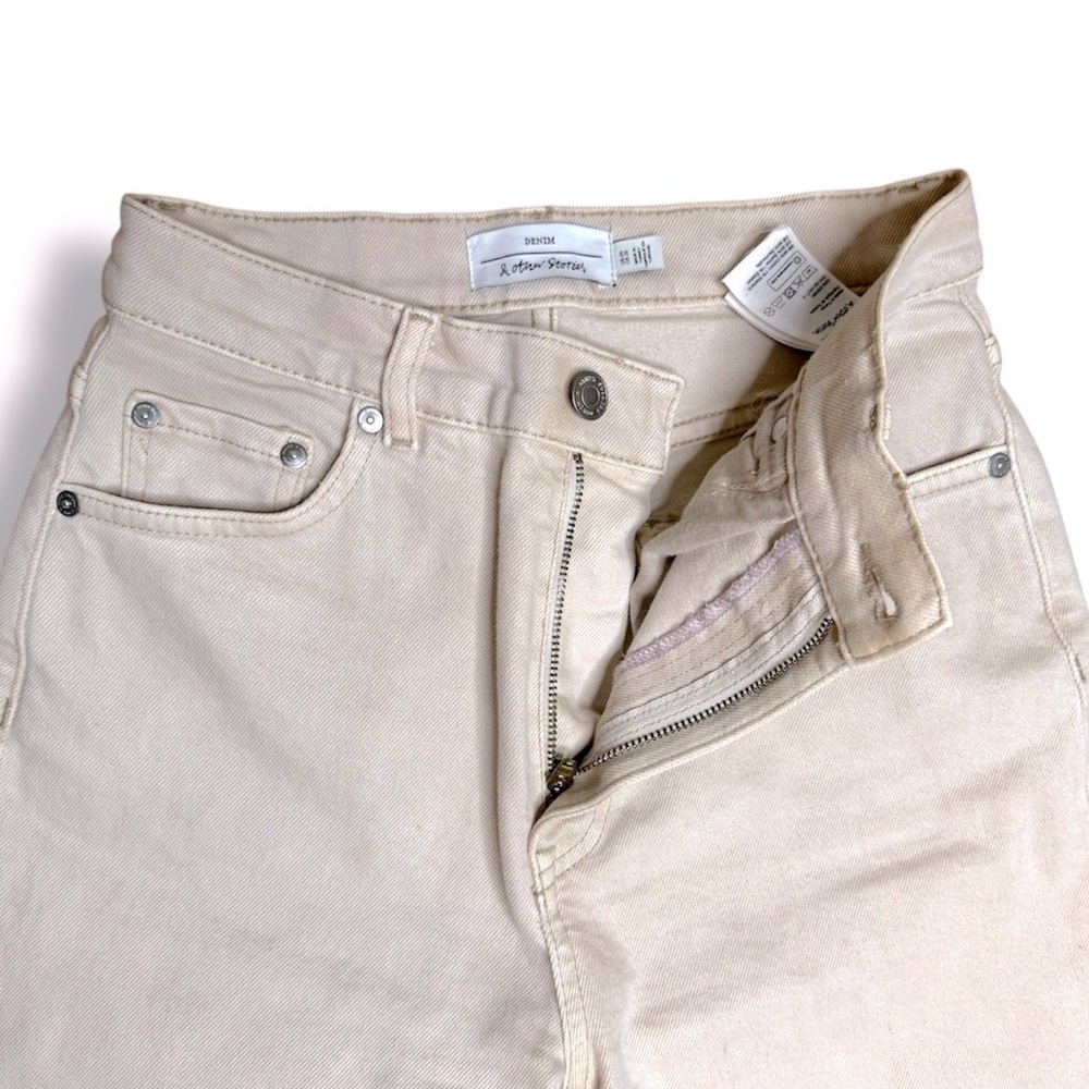 & Other Stories Cotton Wide leg pants in natural 25 
Creme high waisted ankle - Picture 8 of 10
